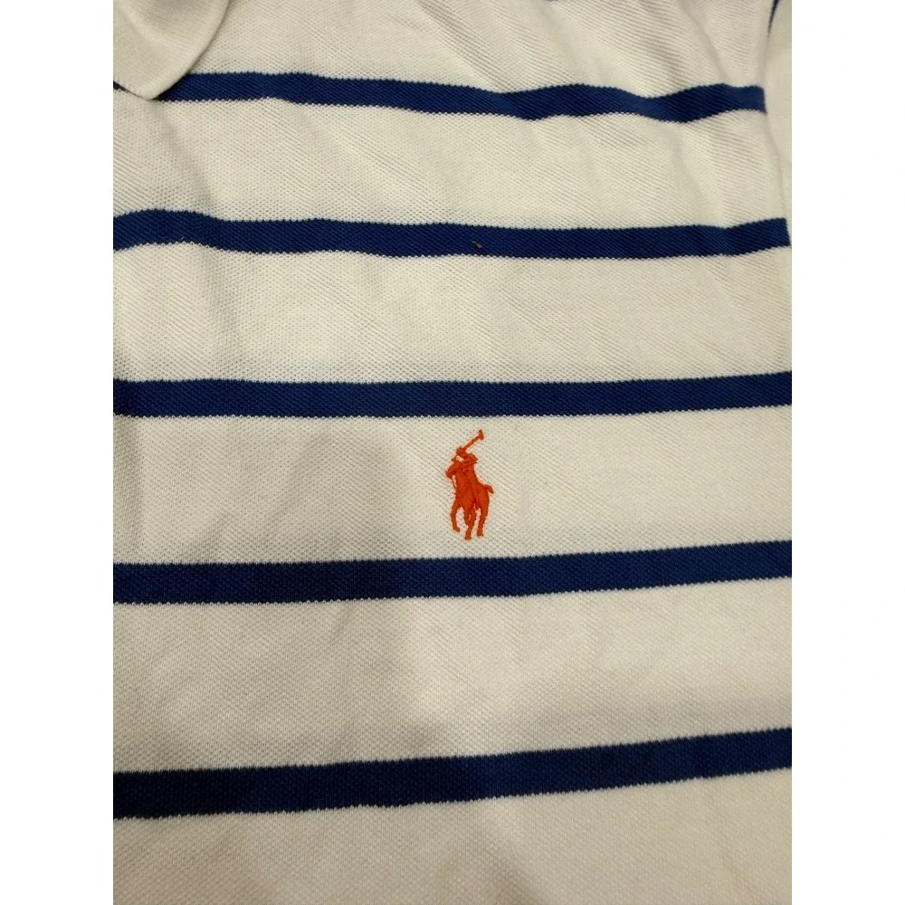 Polo Ralph Lauren Mens 4XB Big & Tall Striped Pique Polo Shirt White Navy Blue